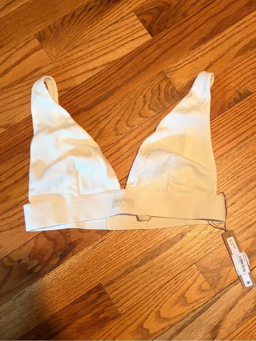 NWT SKIMS Cotton Rib Plunge Bralette - Bone - Picture 9 of 12